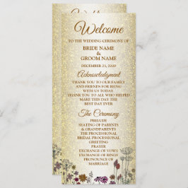 Farbenfrohe Blumen Golden Glitzer Hochzeitsprogram