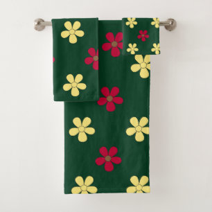 Farbenfrohe Blumen Grüne Dekorative Blumenmuster Badhandtuch Set