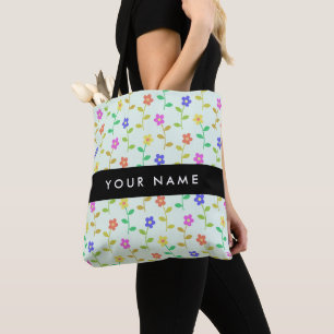 Farbenfrohe Blumen, hellgrüner Hintergrund, Schwar Tasche