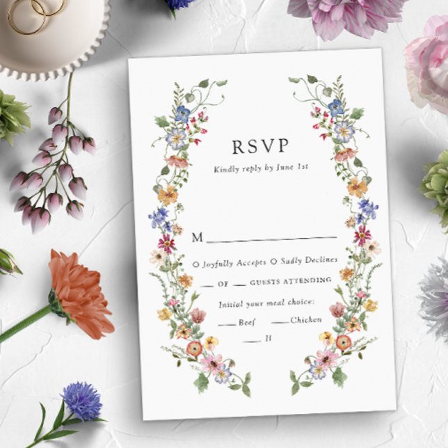 Farbenfrohe Blumen-Hochzeitkarte RSVP Karte (Colorful Wildflower Wedding Invitation and Gifts Collection by Painted Paperie
)