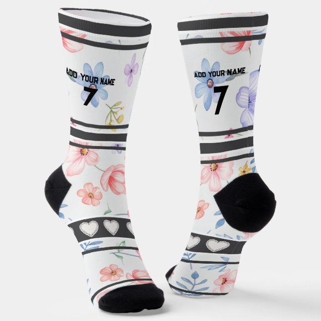 Farbenfrohe Blumen - Name Nummer Socken (Gewinkelt)