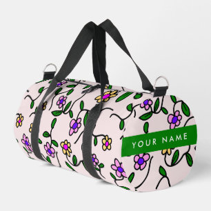 Farbenfrohe Blumen, rosa Hintergrund, Grün Duffle Bag
