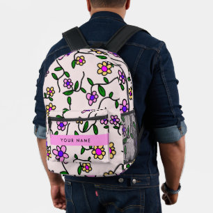 Farbenfrohe Blumen, Rosa Hintergrund, Rosa Bedruckter Rucksack