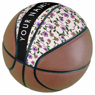 Farbenfrohe Blumen, Rosa Hintergrund, Schwarz Basketball