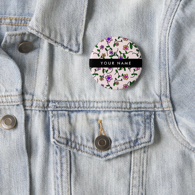Farbenfrohe Blumen, rosa Hintergrund, Schwarz Button (Beispiel)
