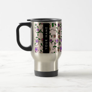 Farbenfrohe Blumen, rosa Hintergrund, Schwarz Reisebecher