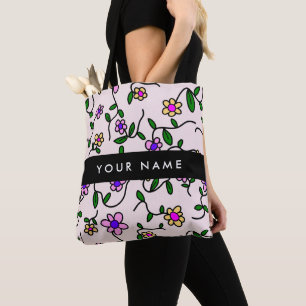 Farbenfrohe Blumen, rosa Hintergrund, Schwarz Tasche