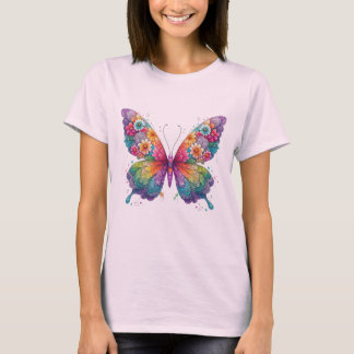 Farbenfrohe Blumen Schmetterling Kunst - Lebhafte  T-Shirt
