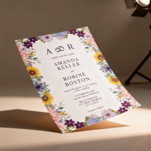 Farbenfrohe Blumen-Sonnenblumen-Hochzeit Einladung
