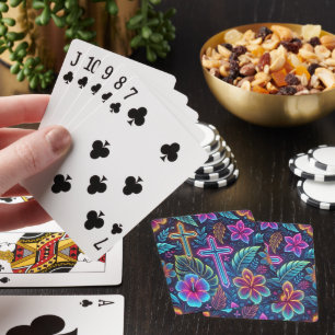 Farbenfrohe Blumen und Kreuz-Design b Spielkarten