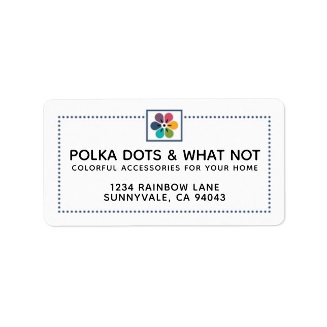 Farbenfrohe Blumen- und Navy-Polka-Dots-Label Adressaufkleber (Vorne)