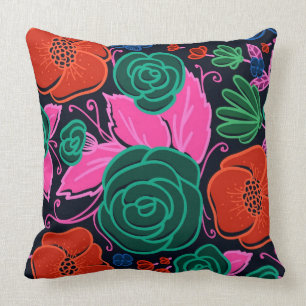Farbenfrohe Blumen und Rosen - Rosa Grün und Schwa Kissen