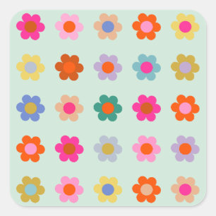 Farbenfrohe Blumen Vintage Blumenmuster Quadratischer Aufkleber