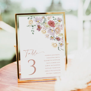 Farbenfrohe Blumen, Wildblumen, Boho, Brautparty Tischnummer