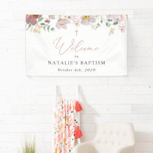 Farbenfrohe Blumen, Wildblumen, Taufe Willkommen Banner