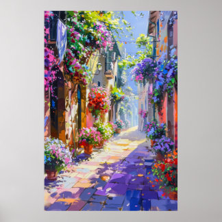 Farbenfrohe Blumenallee im Frühling Poster