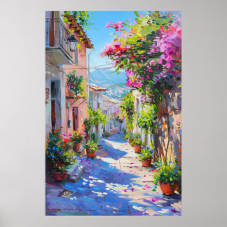 Farbenfrohe Blumenallee im Frühling Poster