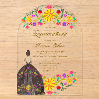 Farbenfrohe Blumenbekleidung Quinceanera Einladung
