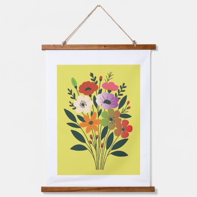 Farbenfrohe Blumenbouquet-Illustration | Modernes  Wandteppich Mit Holzrahmen (Vorderseite)