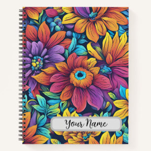Farbenfrohe Blumendesign Spiralfolien Notizbuch