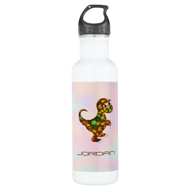 Farbenfrohe Blumendinosaurier Edelstahlflasche (Vorderseite)