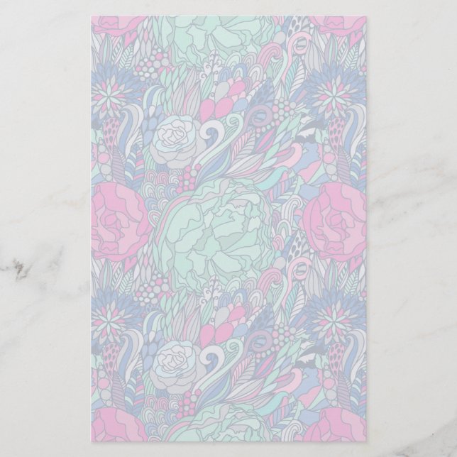 Farbenfrohe Blumendoodle-Muster Briefpapier (Vorderseite)