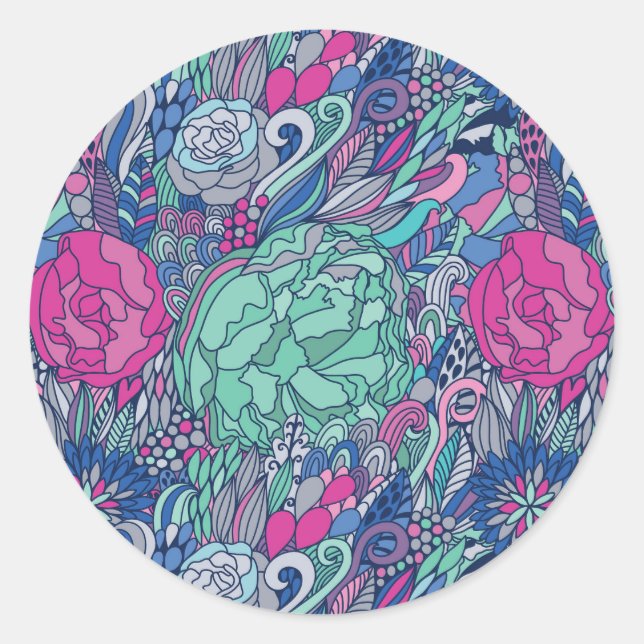 Farbenfrohe Blumendoodle Runder Aufkleber (Vorderseite)