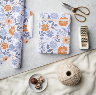 Farbenfrohe Blumendrucke - orangefarbene Papierrol Geschenkpapier
