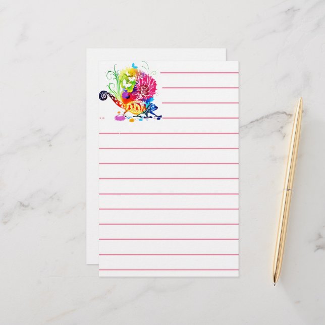 Farbenfrohe Blumeneidechse Briefpapier (Vorderseite/Rückseite Beispiel)
