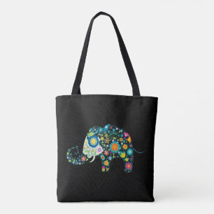 Farbenfrohe Blumenelefone auf schwarz Tasche