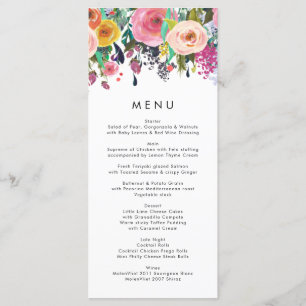 Farbenfrohe Blumengarten Hochzeitsmenü Menükarte