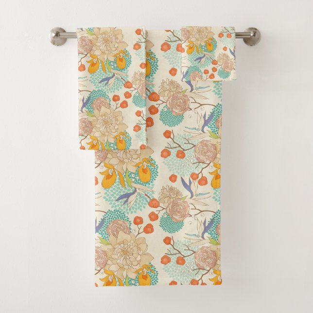 Farbenfrohe Blumengartenmuster Badhandtuch Set (Insitu)