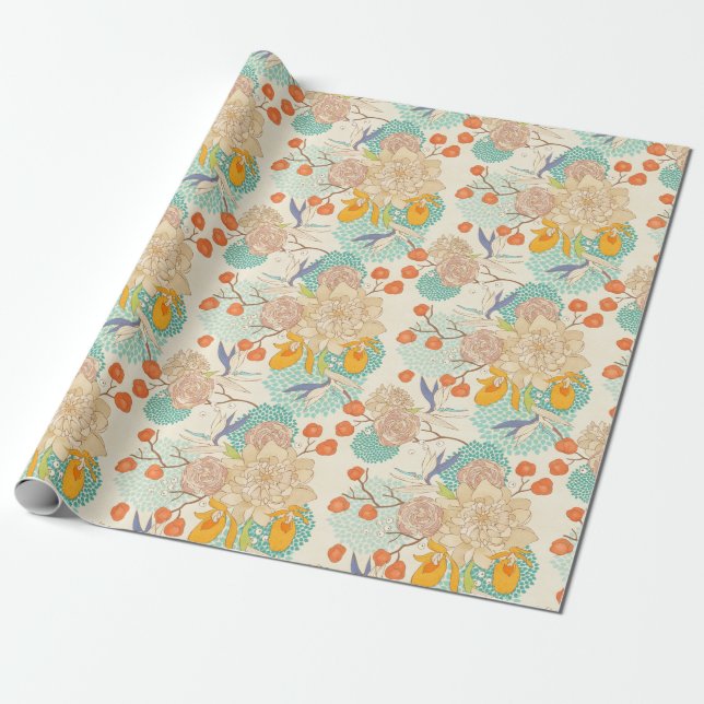 Farbenfrohe Blumengartenmuster Geschenkpapier (Ungerollt)