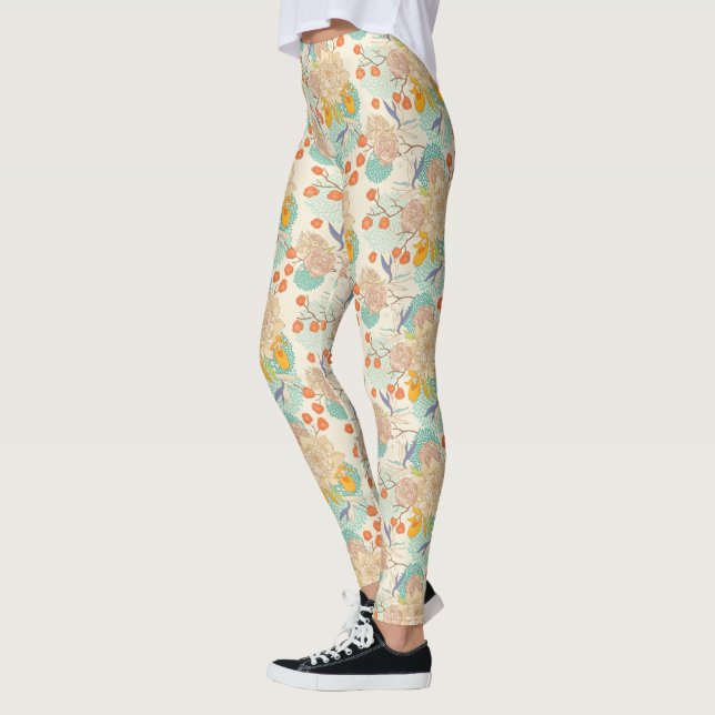 Farbenfrohe Blumengartenmuster Leggings (Links)