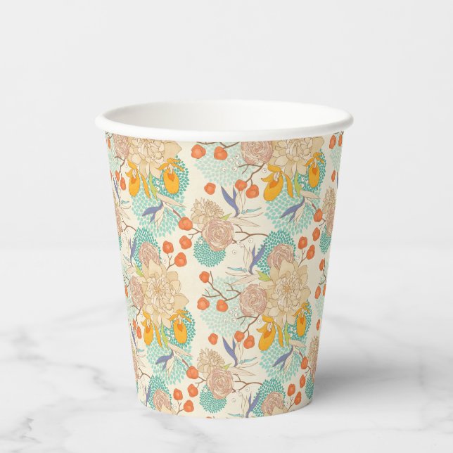 Farbenfrohe Blumengartenmuster Pappbecher (Vorderseite)
