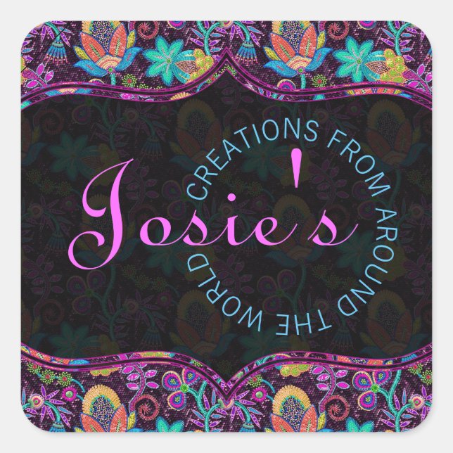 Farbenfrohe, blumengeschmückte Glasperlen Quadratischer Aufkleber (Vorderseite)