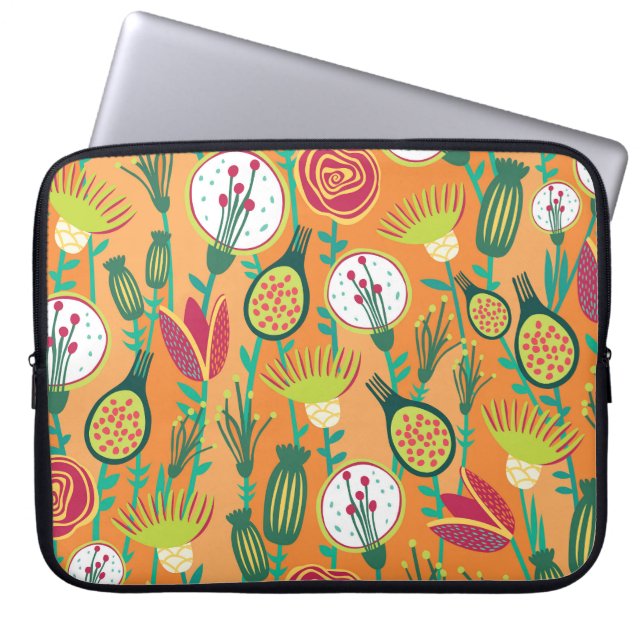 Farbenfrohe, blumengeschmückte Muster Laptopschutzhülle (Vorderseite)