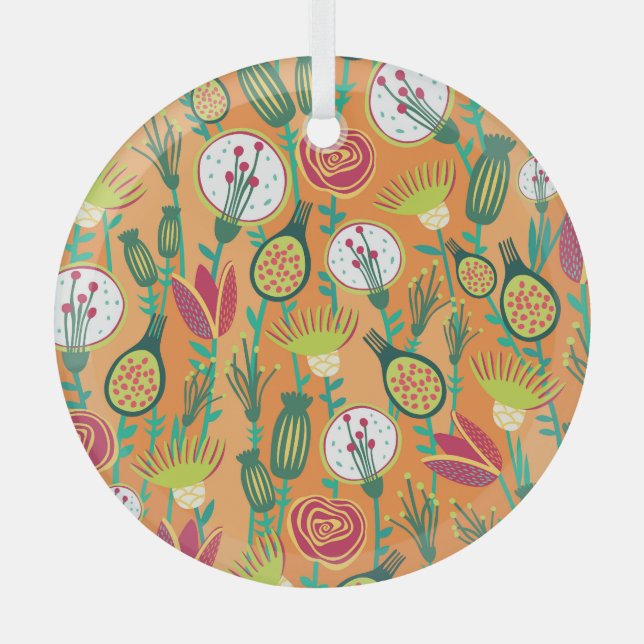 Farbenfrohe, blumengeschmückte Muster Ornament Aus Glas (Vorderseite)