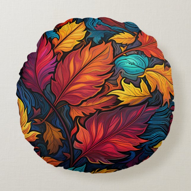 Farbenfrohe, blumengeschmückte Rundkissen für Sofa Rundes Kissen (Vorderseite)
