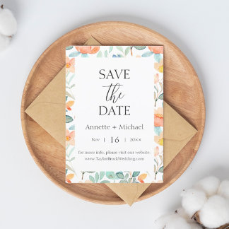 Farbenfrohe, blumengeschmückte Save the Date