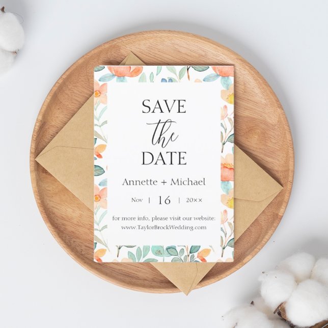 Farbenfrohe, blumengeschmückte Save the Date (Von Creator hochgeladen)