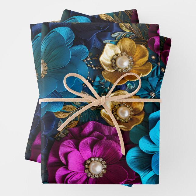 Farbenfrohe Blumengestelle Art Wrapping Paper Shee Geschenkpapier Set (Von Creator hochgeladen)