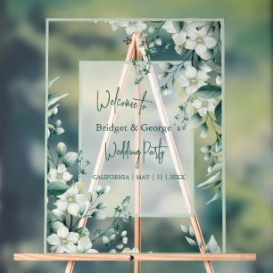 Farbenfrohe Blumengrün Mattiert Hochzeit Begrüßung Acrylschild