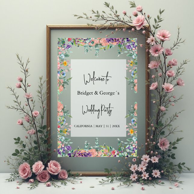 Farbenfrohe Blumengrün Mattierte Hochzeit Willkomm Acrylschild (Von Creator hochgeladen)