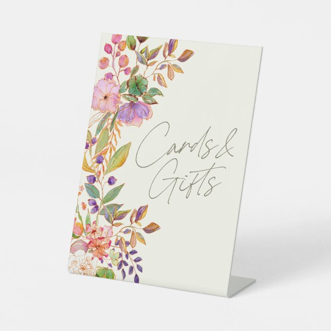 Farbenfrohe Blumenkarten und Geschenke Sockelschild (Vorderseite)