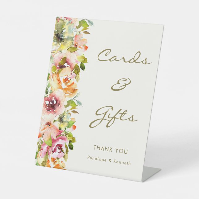 Farbenfrohe Blumenkarten und Geschenke Sockelschild (Vorderseite)