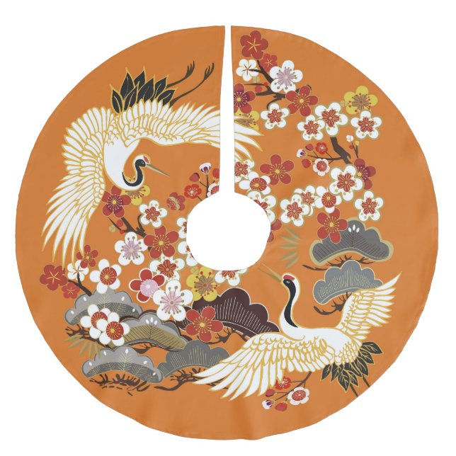 Farbenfrohe Blumenkrane Sakura Muster Polyester Weihnachtsbaumdecke (Vorderseite)
