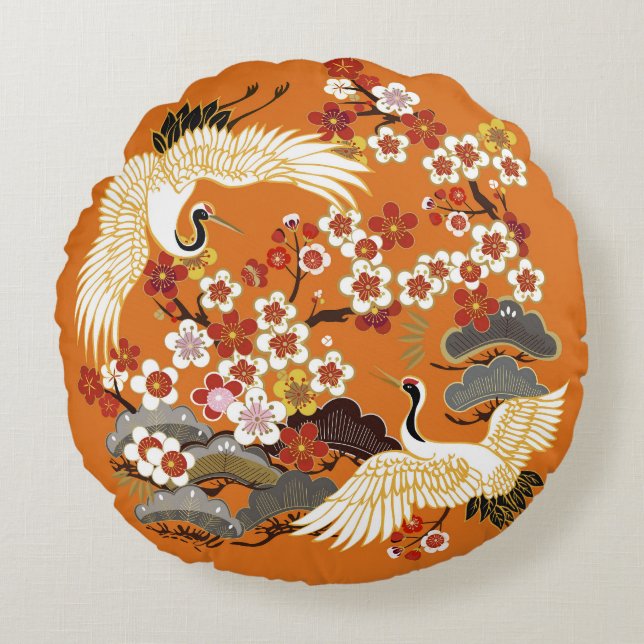 Farbenfrohe Blumenkrane Sakura Muster Rundes Kissen (Vorderseite)