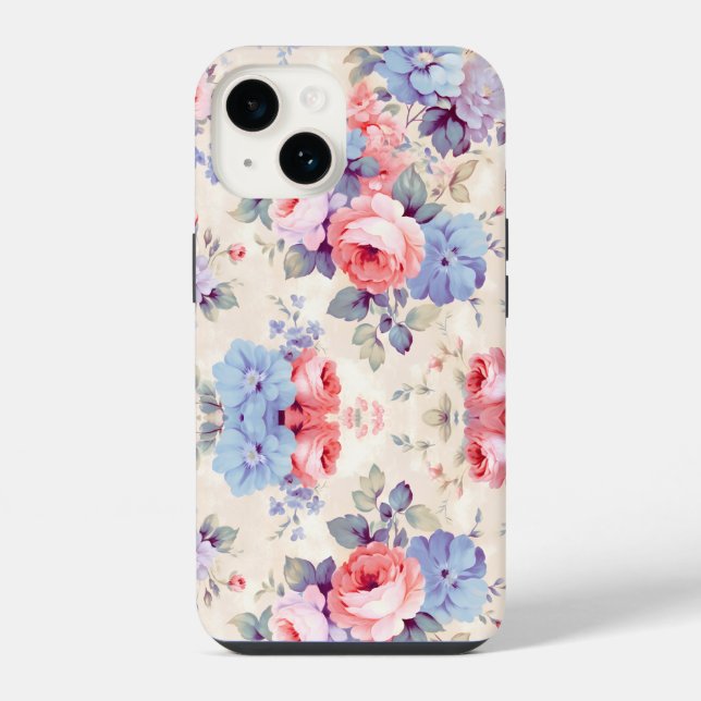 Farbenfrohe Blumenkunst iPhone 14 Hülle (Rückseite)