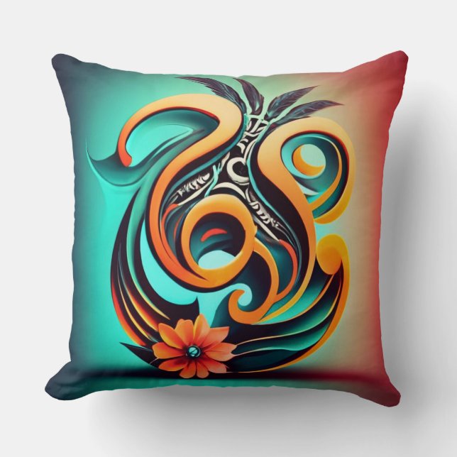 Farbenfrohe Blumenkurven Fu: Natur Harmonie Kunst Kissen (Vorderseite)